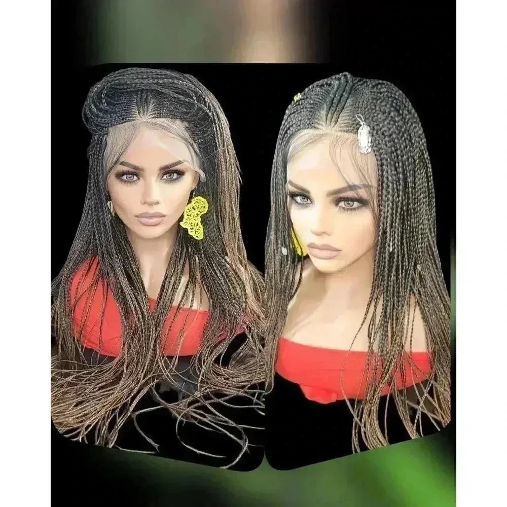 Premium Handmade Auburn Ombre Braided Wig with Box Braids & Cornrows - NWT